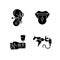 Tattoo and piercing masters black glyph icons set on white space