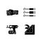 Tattoo and piercing tools black glyph icons set on white space