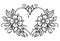 Tattoo pink heart decorated ribbon, blue flowers, leaves. Black and white illustration for Valentines Day. Old school