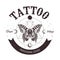 Tattoo school emblem. Classic and vintage tattoo. Butterfly, astrological symbols, orbiting moon and sacred geometry.