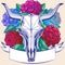 Tattoo skull of a bull and a roses