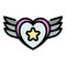 Tattoo star wings heart icon color outline vector