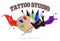 Tattoo studio label, emblem, logo vector template