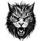 Tattoo style rage wild cat head front view logo emblem