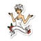 tattoo style sticker of a pinup girl in towel with banner