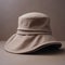 Taupe Bucket Hat: Subtle Shading, Soft Surrealism, Precisionist Lines