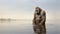 Taupe Gorilla Standing In Water: Candid Shots In The Style Of Sacha Goldberger