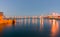 Tauranga Harbour, the yellow barge, container wharf facility and wharves across the harbour