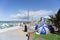 Tauranga,New Zealand - April 1 2018; The Strand waterfront busy and colorful with people enjoying summer day in city