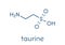 Taurine 2-aminoethanesulfonic acid molecule. Common ingredient of energy drinks and nutritional supplements. Skeletal formula.