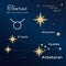 Taurus. 13 constellations of the zodiac with titles and proper names for stars. Vintage style