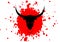 Taurus black angry bull head logo design template. Running of the Bulls festival, bullfighting bull with red blood sketch splatter