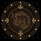 Taurus zodiac sign, astrological horoscope sign in a mystical circle with moon, sun and stars. Golden design vector