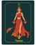Taurus zodiac sign, a magical woman in a fiery dress with the moon on a background with stars. Poster, illustration