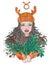 Taurus zodiac symbol. Girl with bunch of evergreen conifer and berries isolated on white