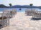 A tavern without customers amid a coronavirus pandemic on the waterfront of the resort town of Marmari on the Greek island of Evia