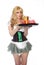 Tavern Waitress With Tray of Food on White Background