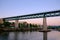 TAVIRA, ALGARVE, PORTUGAL - MAI 25, 2019: View on the iron bridge in Tavira and the river Gilao
