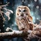 Tawny Owl snow covered in snowfall during snowy forest in nature Wildlife scene from