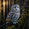 Tawny Owl, Strix nebulosa, sitting on a branch in the forest generative AI