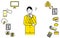 Tax accountant Man with questions, Icons for tax returns, tax payments and e-Tax