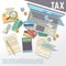 Tax calculation, financial report, accounting taxation consultation, payment of debt vector background