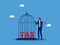 Tax control. Businessman locking taxes in a birdcage. business concept