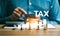 Tax deduction planning and pay taxes online concept. Expenses, account, VAT, income tax, and property tax, pay tax. Net income,