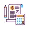Tax government calculation vector color line icon. Report and financial statements. Bookkeeping and accounting.