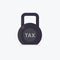 Tax Illustration. Taxation. Black kettlebell with word tax isolated on white background