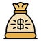 Tax inspector money bag icon color outline vector