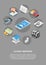Tax online cloudy services banner vertical, isometric style