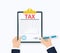Tax payment. Government, state taxes. Payment of debt. Data analysis, paperwork, financial research, report. Flat design
