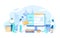 Tax payment. People count bills and pay online via electronic form. taxation, calculation of tax return. Working process, teamwork