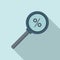 Tax percent magnifier icon, flat style