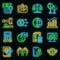 Tax regulation icons set vector neon