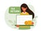 Tax return illustration concept. Registration tax refunds through web version. Girl with laptop and completed tax