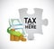 Tax time puzzle money bills and coins concept icon