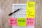 Tax time on a sticker with a pen on a tax form. Financial document. View from above. 1040 tax form.