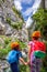 Taxenbach Kitzlochklamm, children watching  a deep gorge with beautiful nature scenery near Zell am See, Salzburgerland, Austria