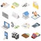 Taxes accounting money icons set, isometric style