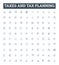 Taxes and tax planning vector line icons set. Taxes, Taxation, Taxation Planning, Planning, Return, Deductible, Payroll