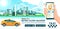 Taxi app banner. City skyline modern buildings hi-tech & taxi cab also smartphone gps map in hand. Concept template of taxi call s