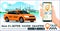 Taxi app banner. City skyline modern buildings hi-tech & taxi cab also smartphone gps map in hand. Concept template of taxi call s