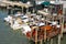 Taxi boats moored in Venice along Canale Grande