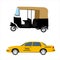 Taxi cab icon set:  yellow taxi and indian tuk-tuk auto rickshaw