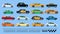 Taxi cab icons set poster or banner, China, UK, USA, Korea, Australia, Brasil, Spain, Russia, Egypt, India, Hong Kong, Mexico,