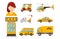 Taxi cab isolated vector illustration passengers car transport yellow icon sign city truck van helicopter bicycle