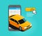 Taxi call using mobile application. Commercial transportation vector illustration