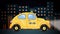 Taxi car animation on city landscape background at night time